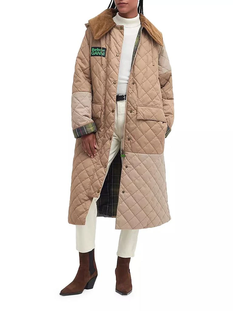 Barbour Barbour x Ganni Burghley Colorblocked Quilted Shell Coat 3