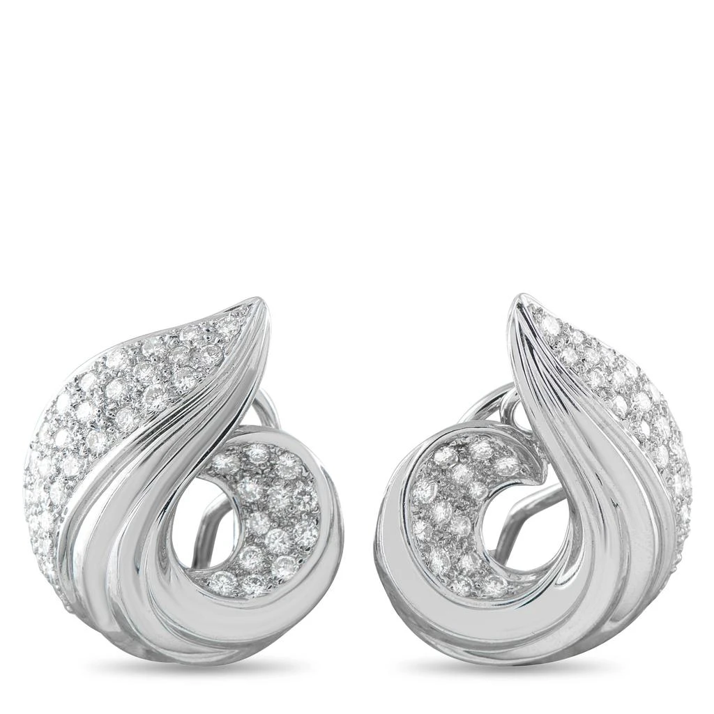 LB Exclusive 18K White Gold 1.72 ct Diamond Swirled Shell Clip-On Earrings MF31-011626