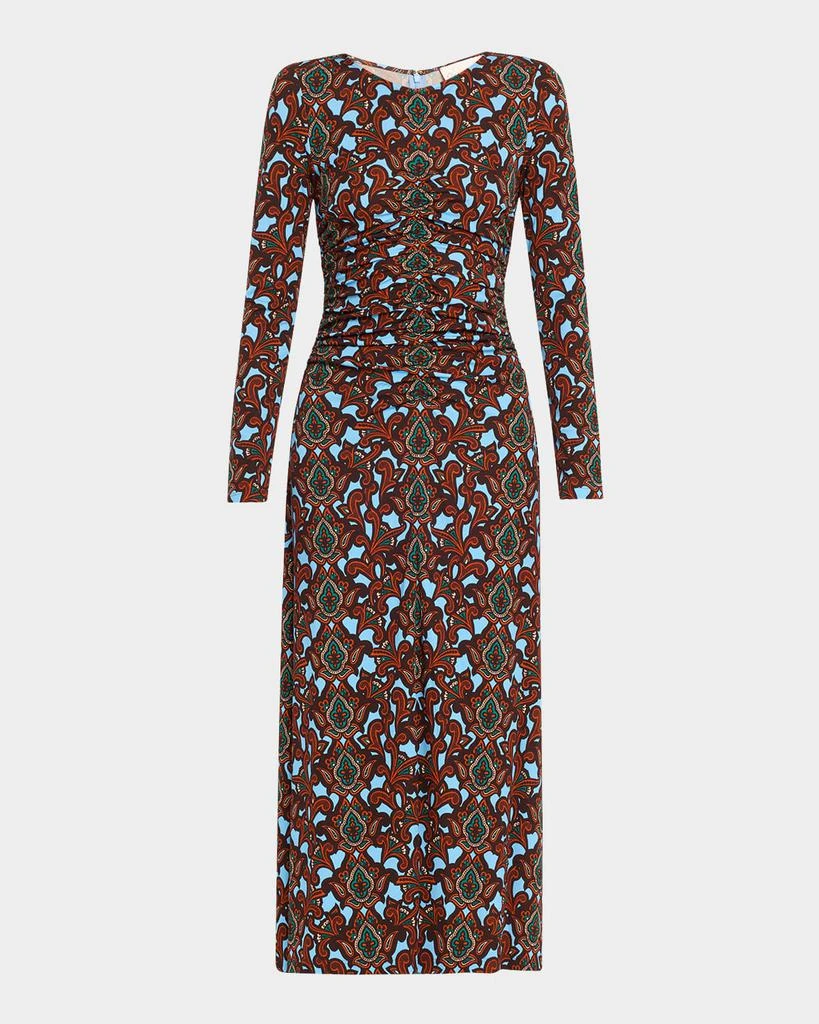 knee length dresses for ladies Tierra Floral Nadia Ruched Midi Dress in Blue main image 1
