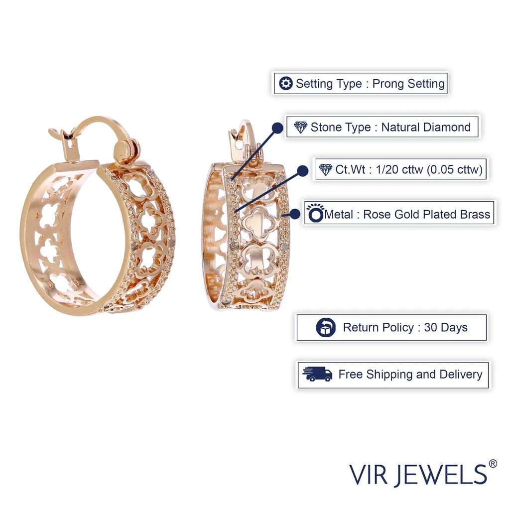 Vir Jewels 1/20 cttw Diamond Hoop Earrings Pink Gold Plated over Brass Clover 1/2 Inch 5