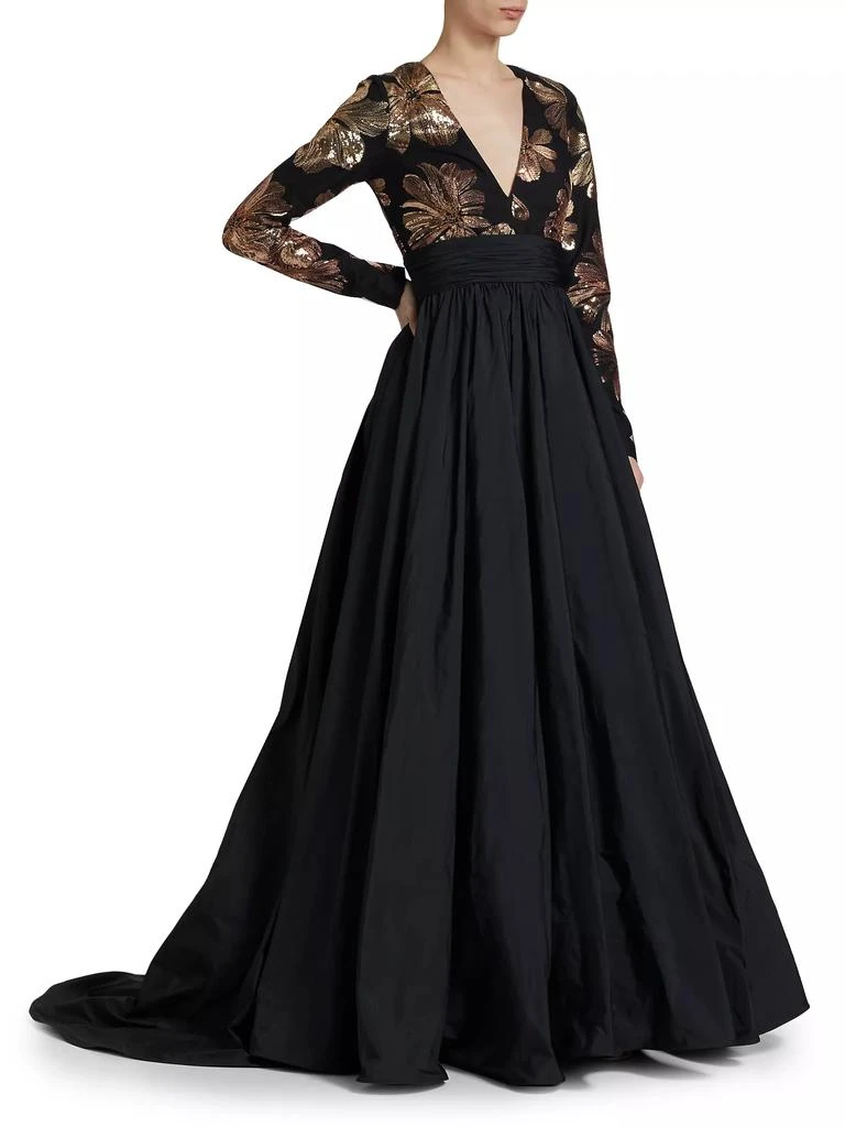 Pamella Roland Floral Tulle &amp; Taffeta A-Line Gown 3