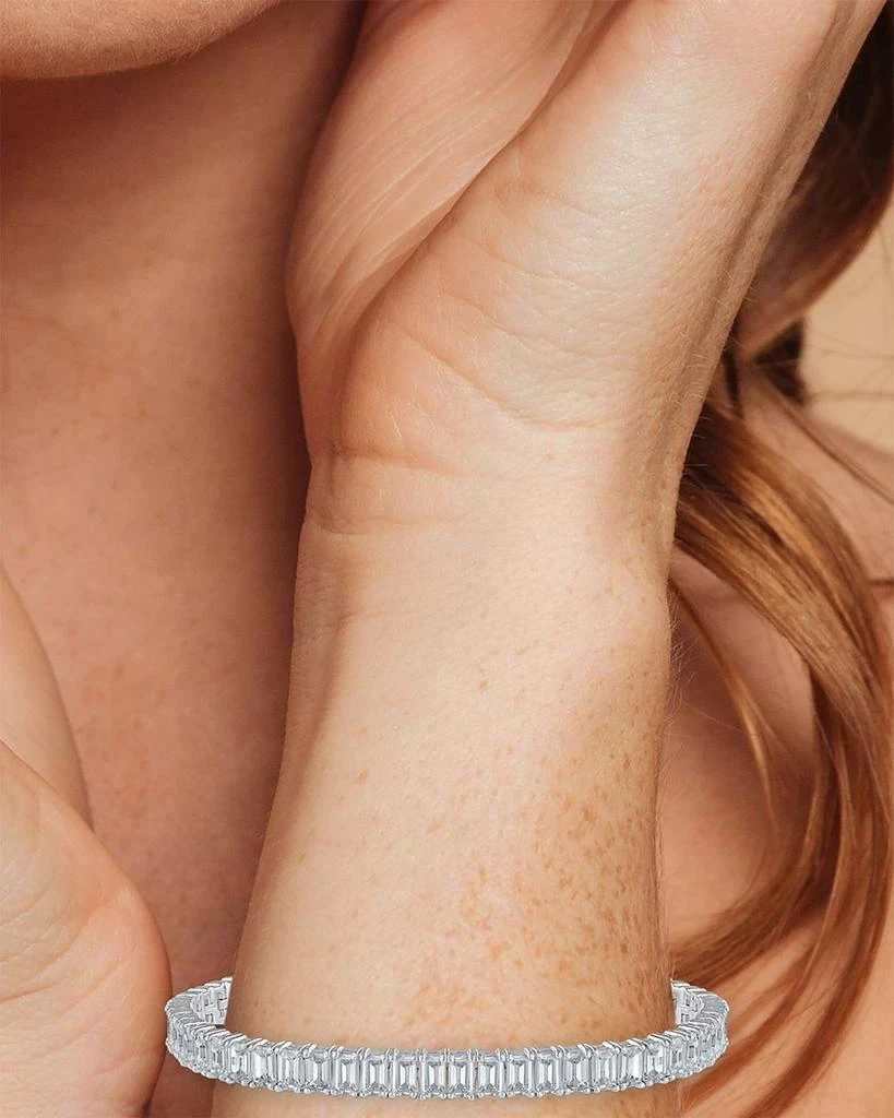 Kenneth Jay Lane Emerald Cut Cubic Zirconia Tennis Bracelet in Rhodium Plated 2