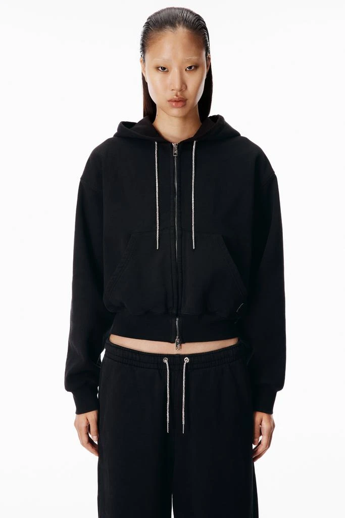 Alexander Wang Crystal Hotfix Drawcord Zip-Up Hoodie