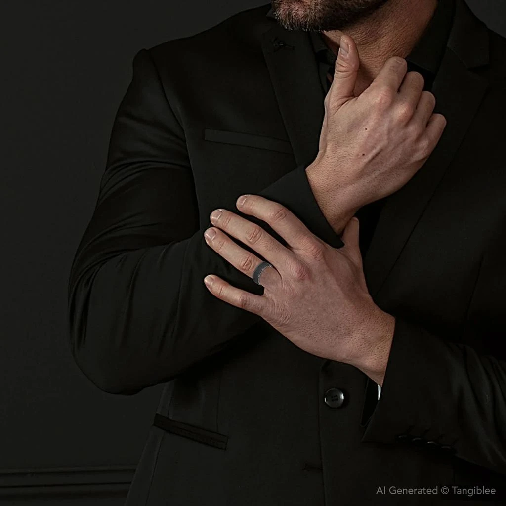 Pompeii3 8mm Hammered 10K Black Gold Mens Wedding Band Size Selectable 4