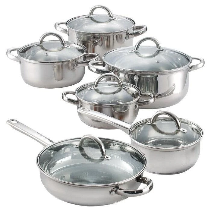 Hivvago 12 Piece Cool Touch Stainless Steel Cookware Set