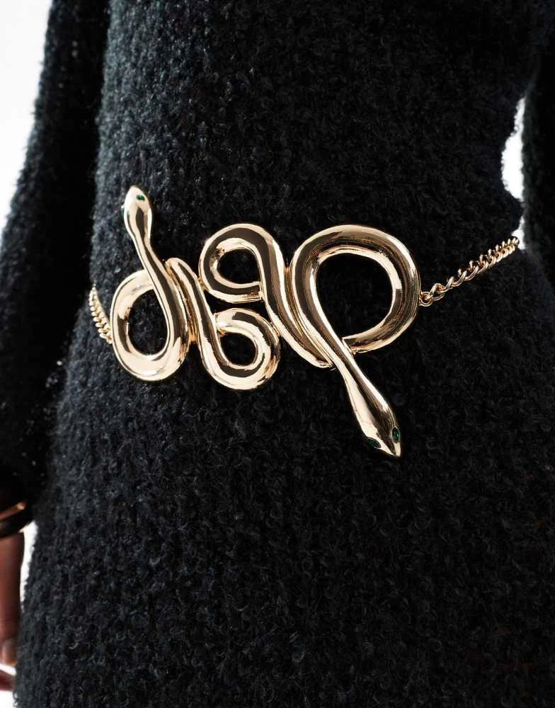 ASOS ASOS DESIGN snake twist chain belt in gold 2