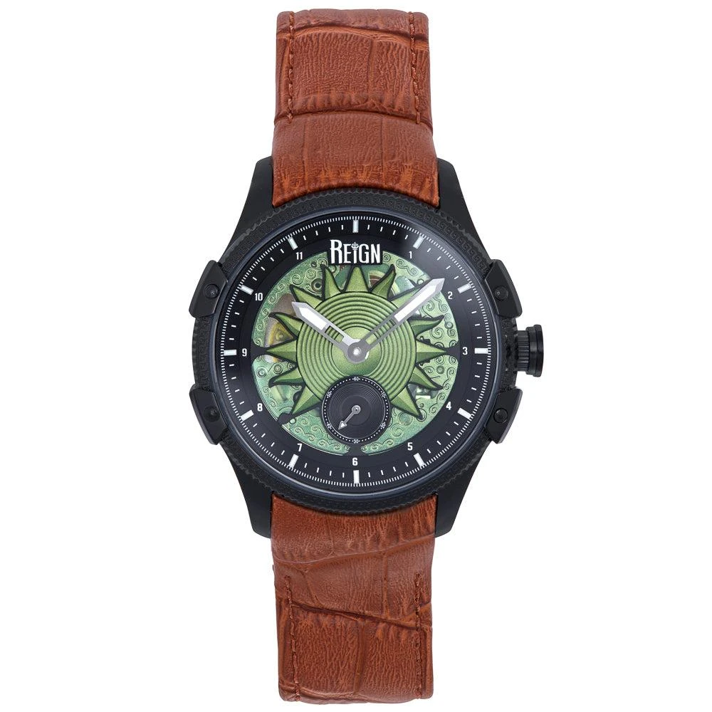Reign Solstice Automatic Semi-Skeleton Watch - Brown/Green 1