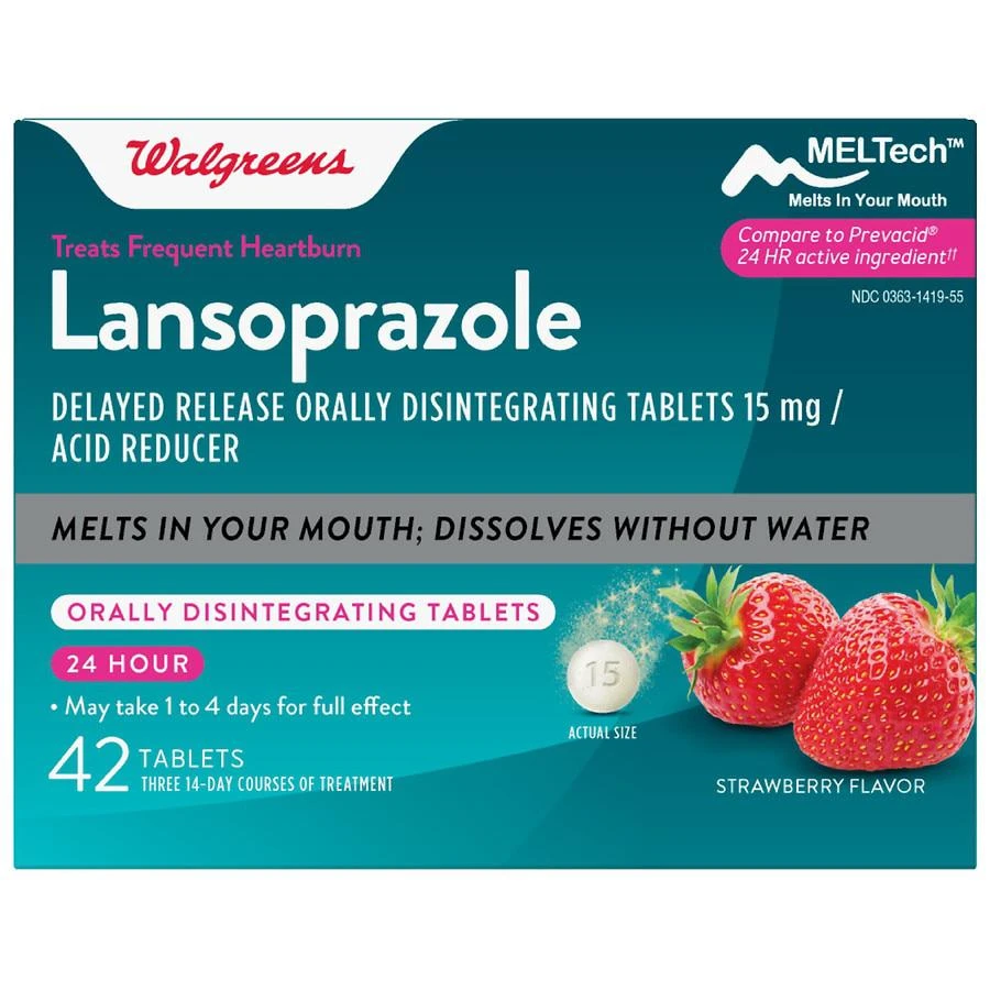 Walgreens Lansoprazole Delayed Release Orally Disintegrating Tablets 15 mg, Acid Reducer Strawberry