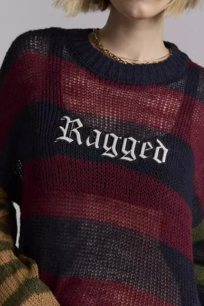 The Ragged Priest The Ragged Priest Embroidered Graphic Mixed Stripe Sweater 3