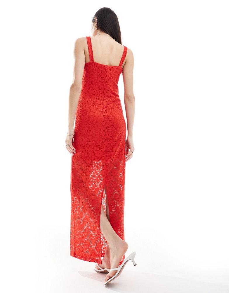 Y.A.S. Y.A.S lace maxi dress with slit back in red