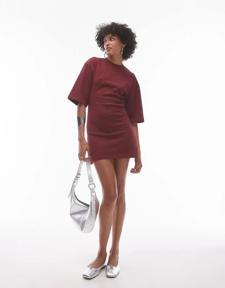 burgundy t shirt dress outfit April Dress Burgundy Tiny Ribbed – london bridges clothing