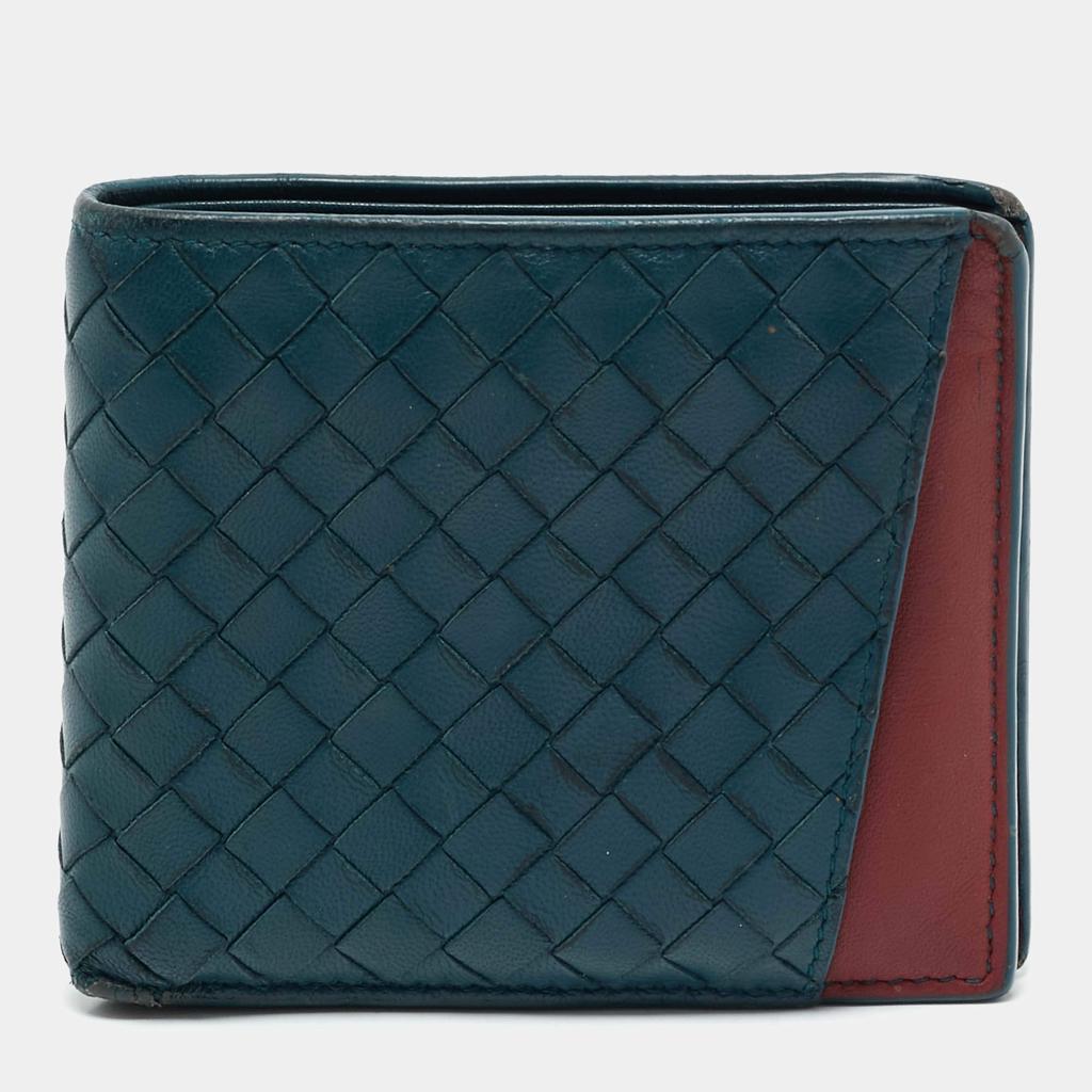 折りたたみ財布 BOTTEGA VENETA NAVY BLUE LEATHER INTRECCIATO WALLET Authentic Bottega Veneta Intrecciato Bi-fold Wallet Compact