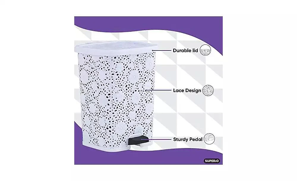Superio Mini 1.5 Gallon Step On Trash Can with Lid Lace Design 2