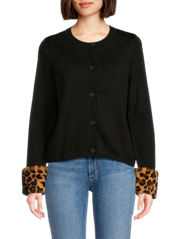 Saks Fifth Avenue Faux Fur Trim Cardigan 1