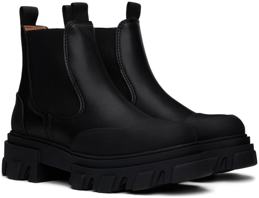 【GANNI 】 BLACK STITCH LOW CHELSEA BOOTS (S1908-099) Black Black Stitch Cleated Low Chelsea Boots | GANNI US