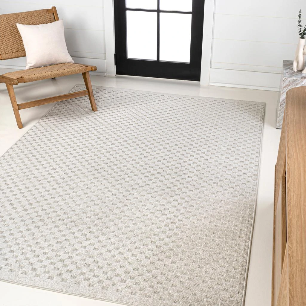 JONATHAN Y Finn High-Low Modern Minimalist Checkered Monotone Ivory/Cream Runner Rug 1