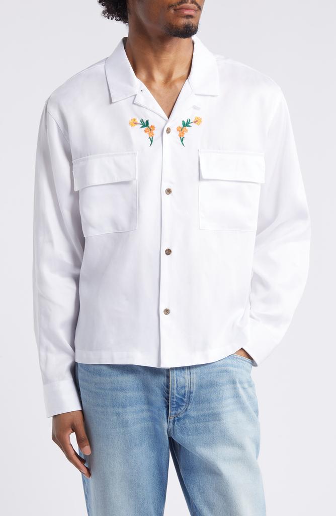 PacSun Global Auto Embroidered Floral Long Sleeve Camp Shirt