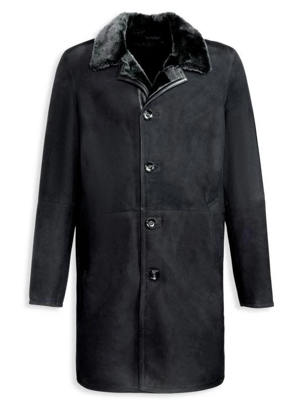 WOLFIE FURS Sheepskin Shearling Leather Trench Coat 1