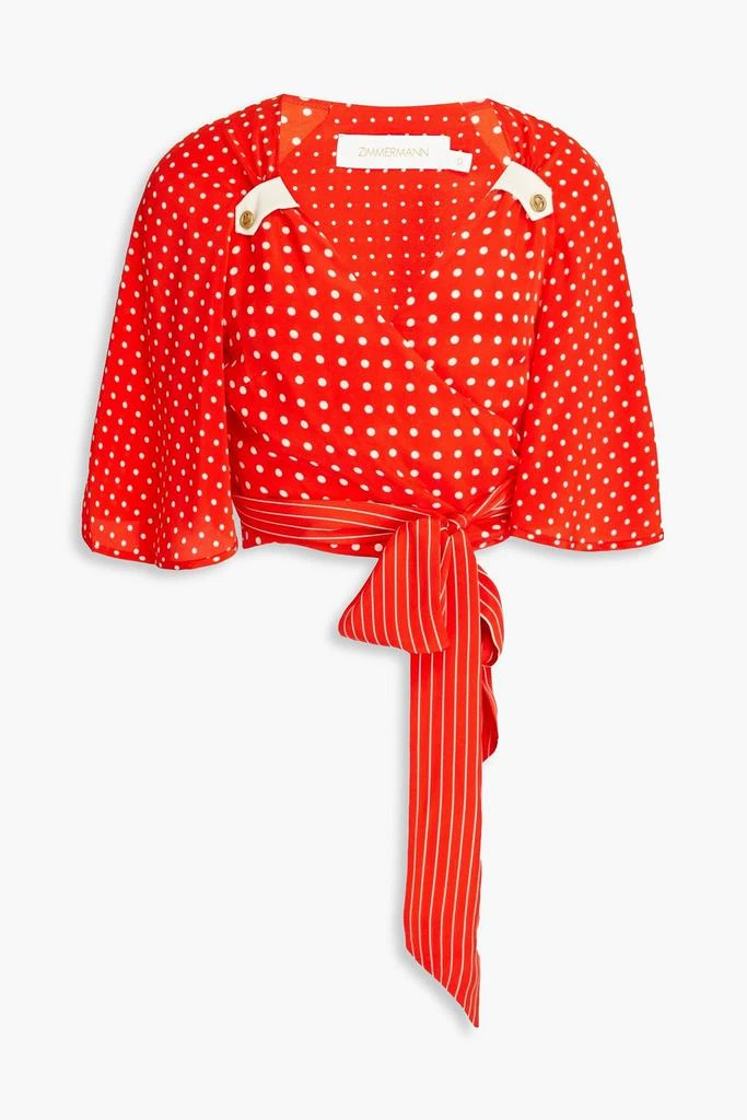 Zimmermann Cropped polka-dot silk crepe de chine wrap top 1