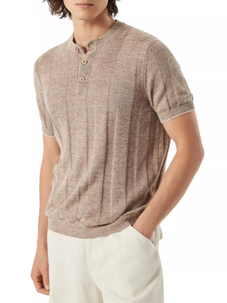 Brunello Cucinelli Linen and Cotton Textured Rib Knit T-Shirt with Henley Collar 2