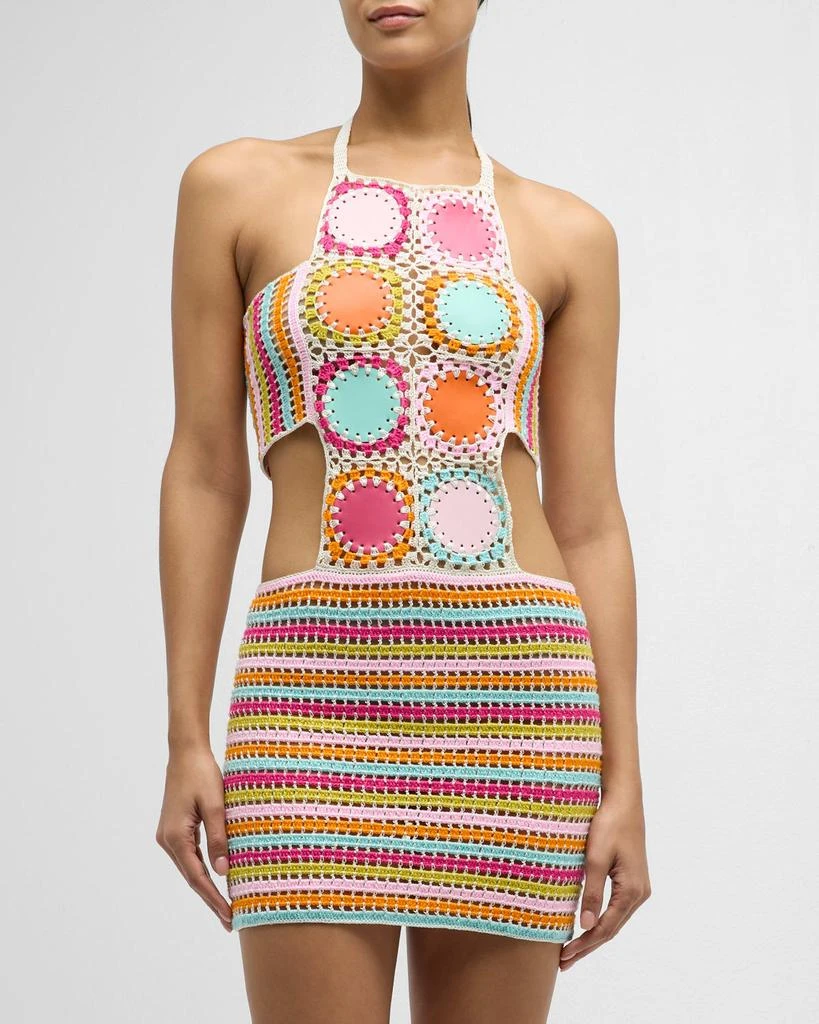 My Beachy Side Hand Crochet Mini Dress with Faux Leather Scoop Motifs 2
