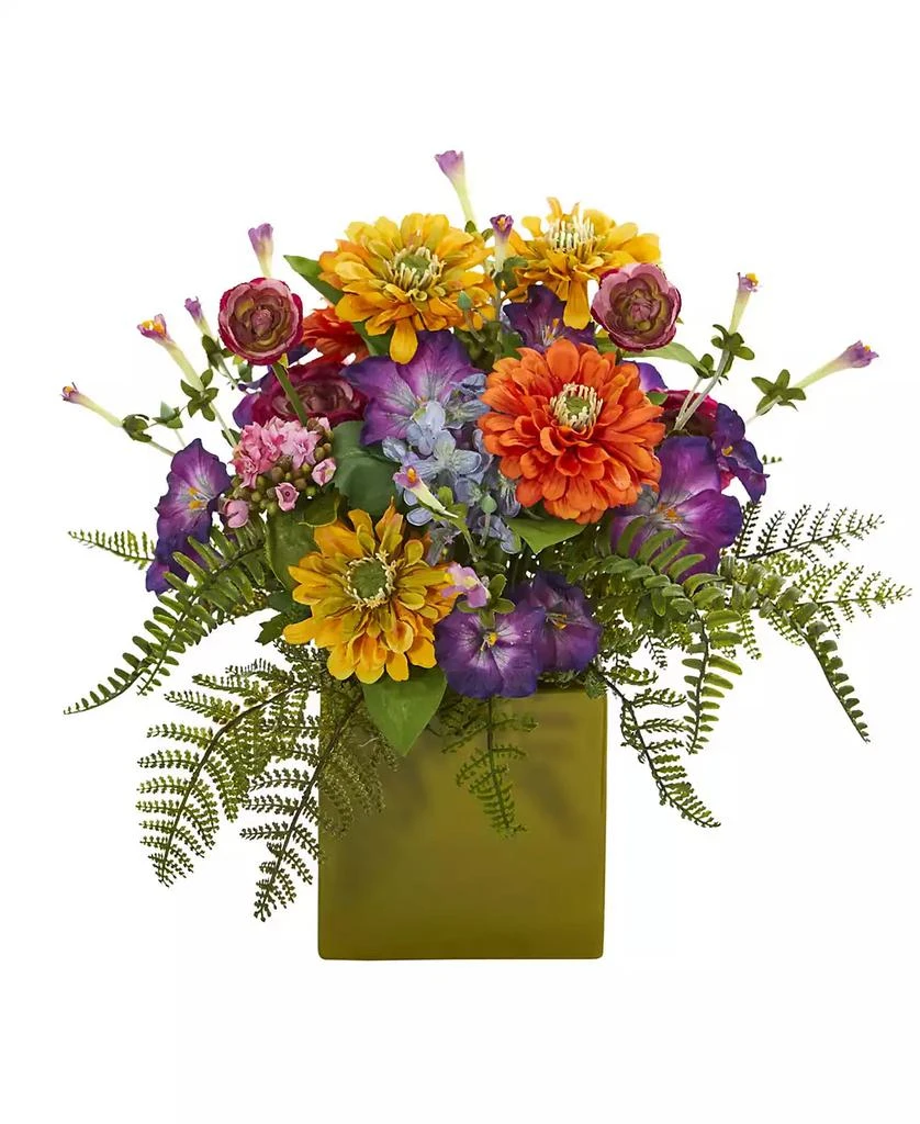 NEARLY NATURAL Mixed Floral Artificial Arrangement in Green Vase