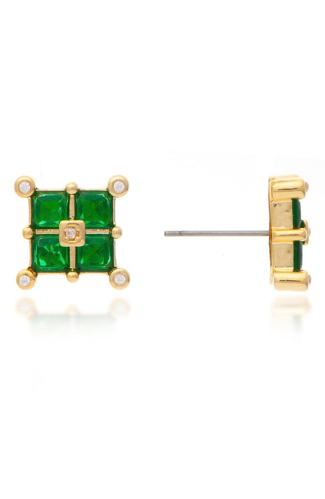 Rivka Friedman 18K Yellow Gold Clad Crystal Cluster Square Stud Earrings