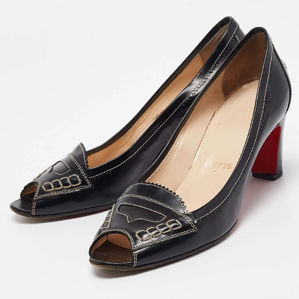 Christian Louboutin Christian Louboutin Black Leather Peep Toe Pumps Size 38.5 2