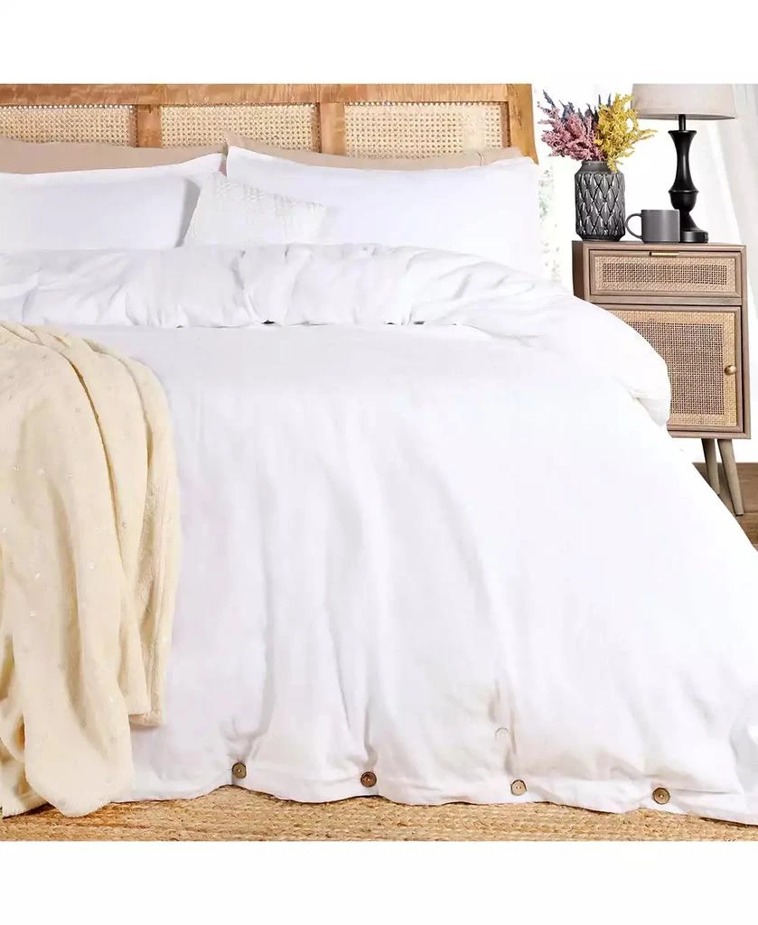 Superior Cotton Linen Blend Solid 3-Piece Duvet Cover Set, King/ California King 7
