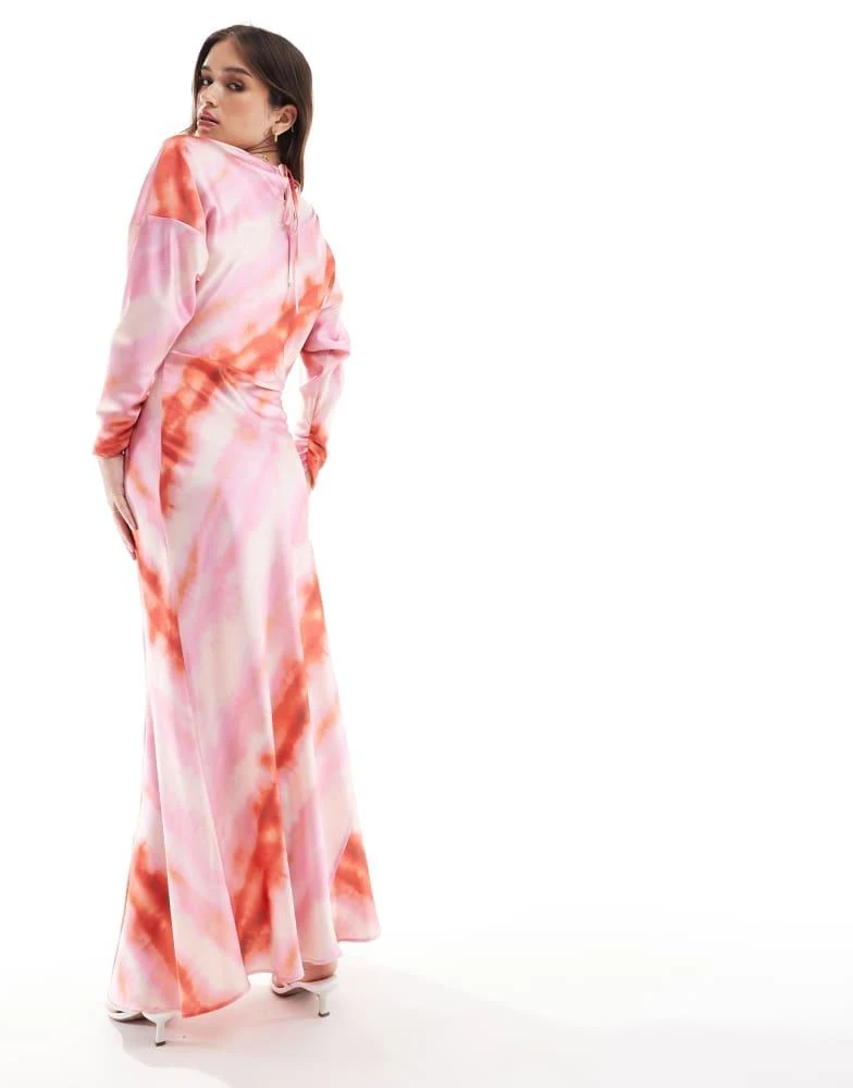 ASOS ASOS DESIGN twist front batwing sleeve satin maxi dress in blurred print 4