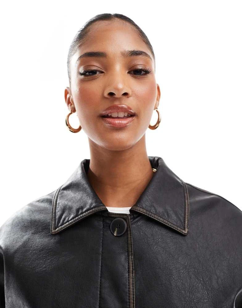 ASOS ASOS DESIGN oversized vintage washed leather look jacket in black 2