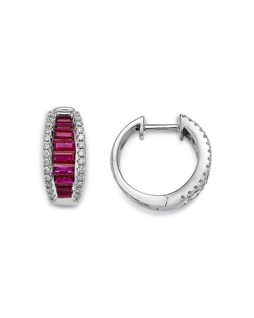 Bloomingdale
s Fine Collection Ruby 
Diamond Huggie Hoop Earrings in 14K White Gold 3