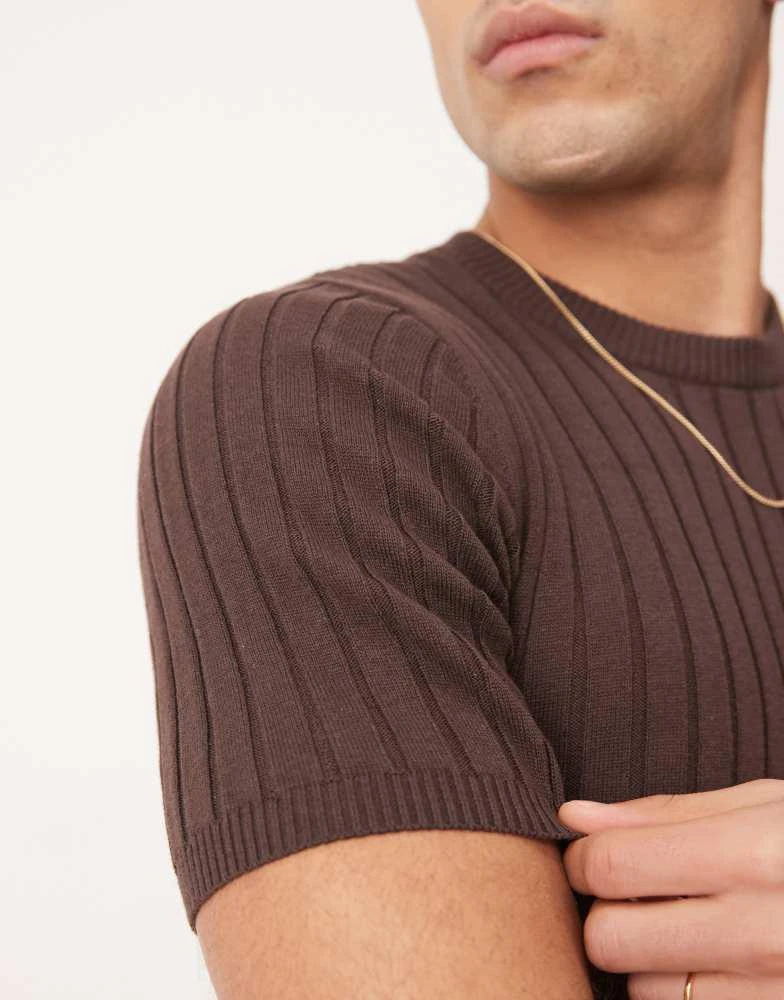 ASOS ASOS DESIGN muscle fit lightweight knitted rib t-shirt in brown 3