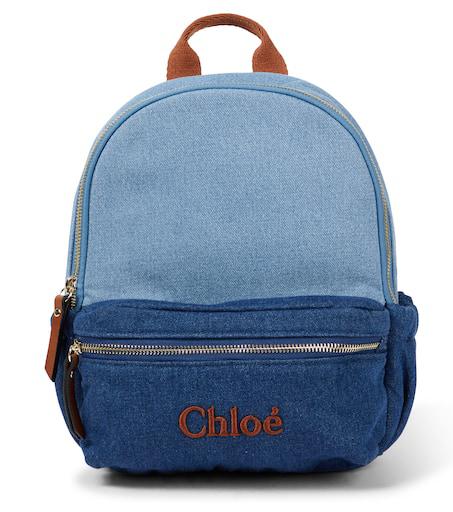 Chloé Kids Leather-trimmed denim backpack