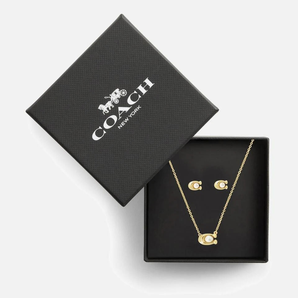 Coach Coach Earrings 
Necklace C Gold-Tone Faux Pearl Set 4