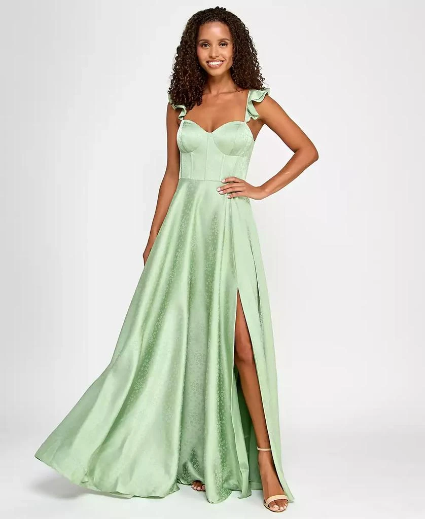 B Darlin Juniors' Satin Sweetheart Ruffle-Strap Gown, Created for Macy's 4