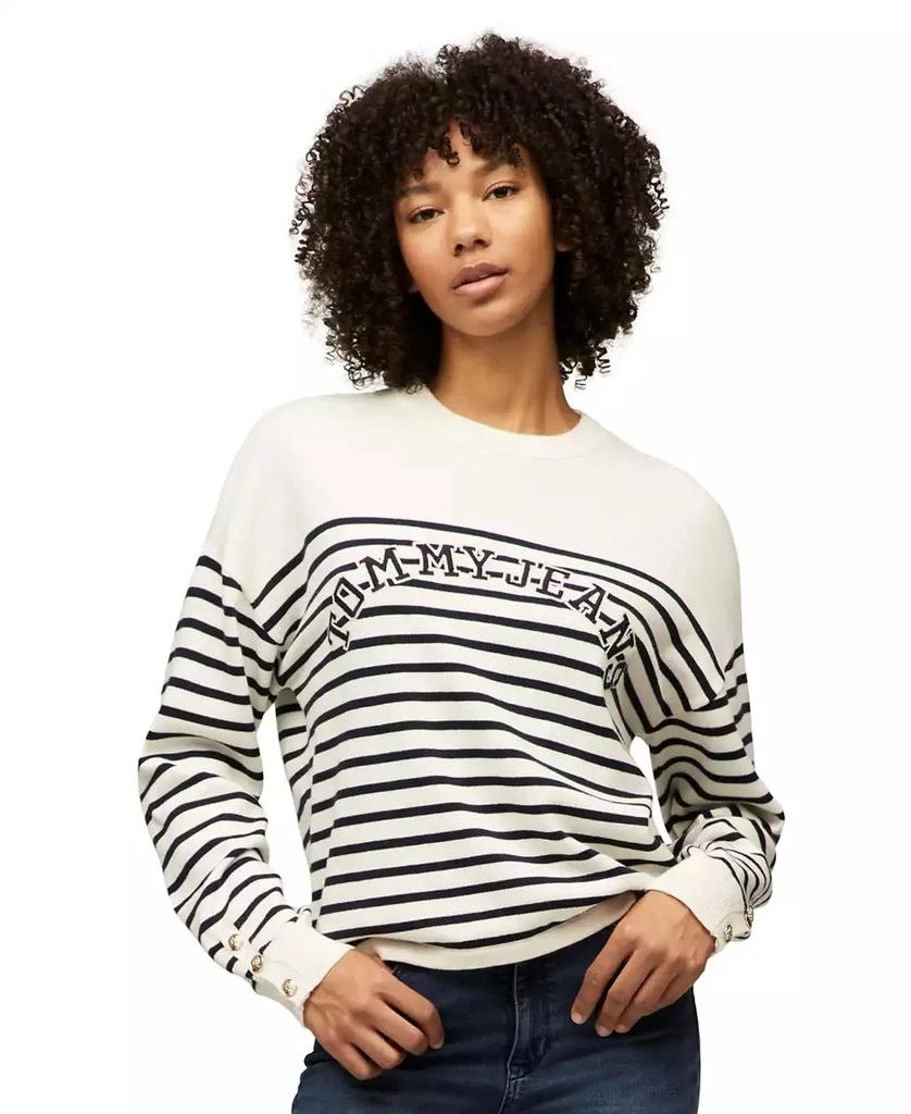 Tommy Jeans Women's Striped Cotton Varsity Sweater 1