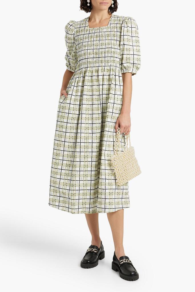 shrimps Daria shirred checked cotton-poplin midi dress