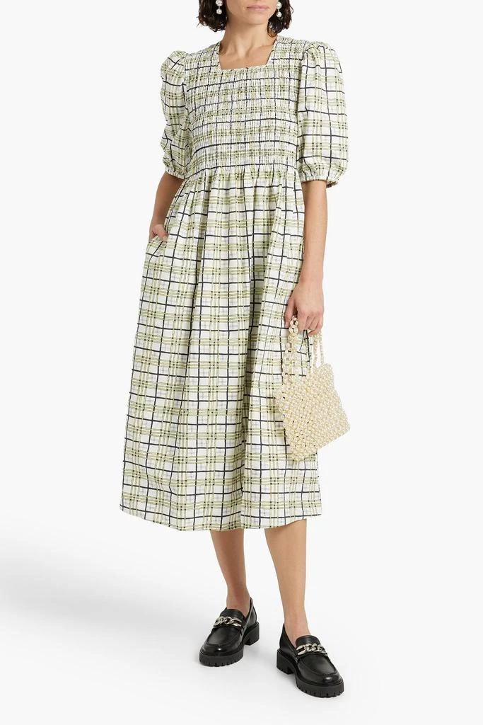 shrimps Daria shirred checked cotton-poplin midi dress 2