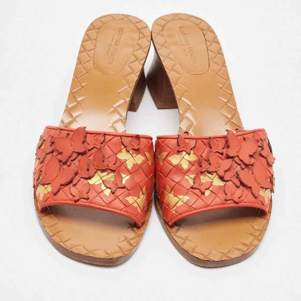 Bottega Veneta Bottega Veneta Orange Intrecciato Leather Butterfly Applique Ravello Sandals Size 38 3