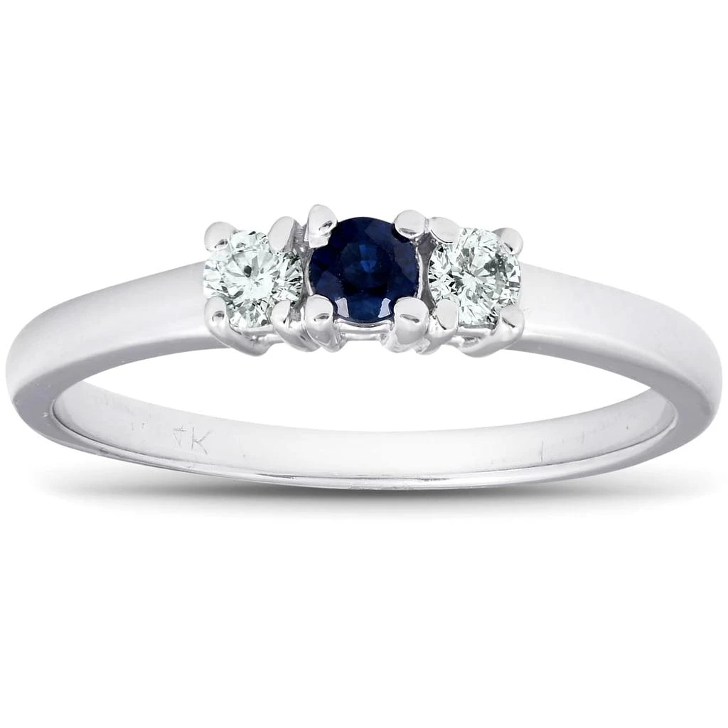 Pompeii3 1/4ct 3 Stone Blue Sapphire Diamond Ring 14k White Gold Size Selectable