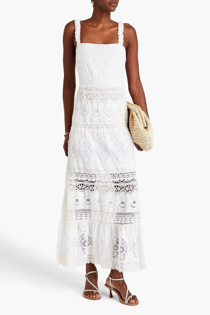 Crocheted lace-paneled linen and cotton-blend maxi dress – On Sale