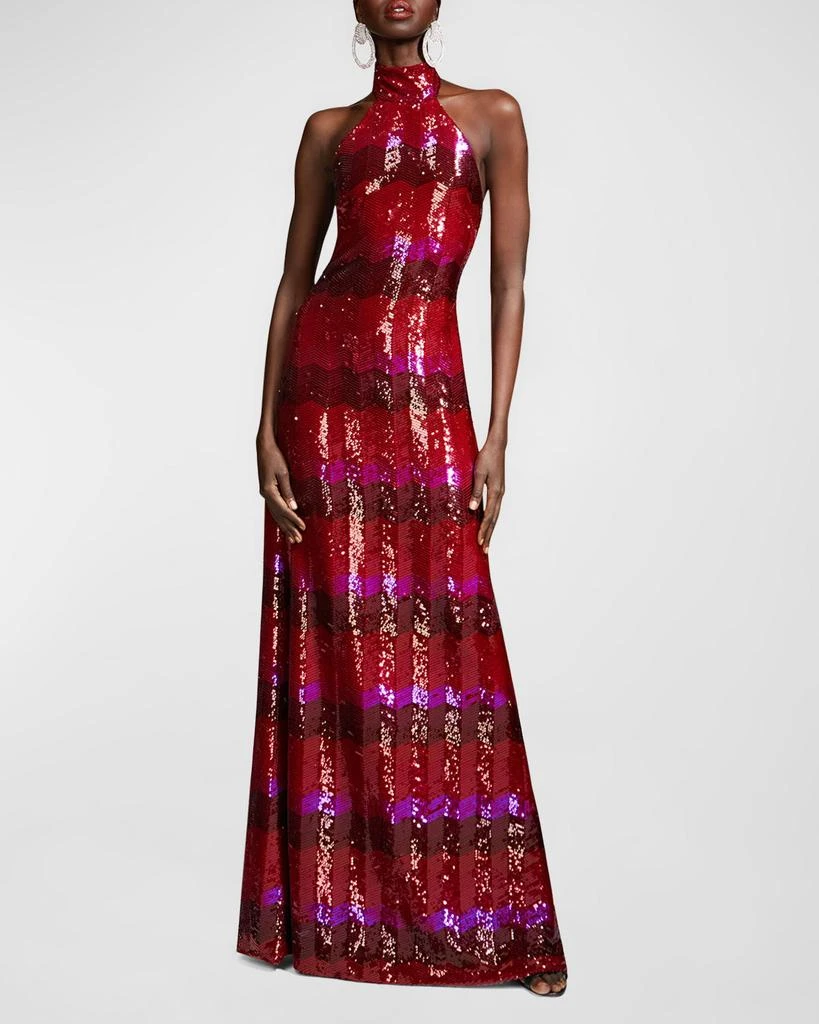 Eira Chevron Sequin Halter Gown  On Sale Now with Up to 52% Off | Discover  Exclusive Deals & Savings at BeyondStyle  Authentic HALSTON gowns|Women| dresses|women|women's clothing with Limited-Time Discounts, Free Shipping,