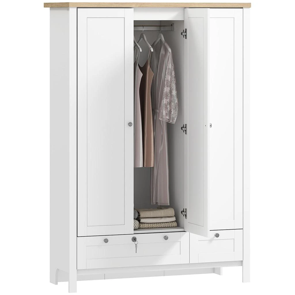 Hivvago 3-Door Wardrobe Closet with Drawers and Hanging Rod