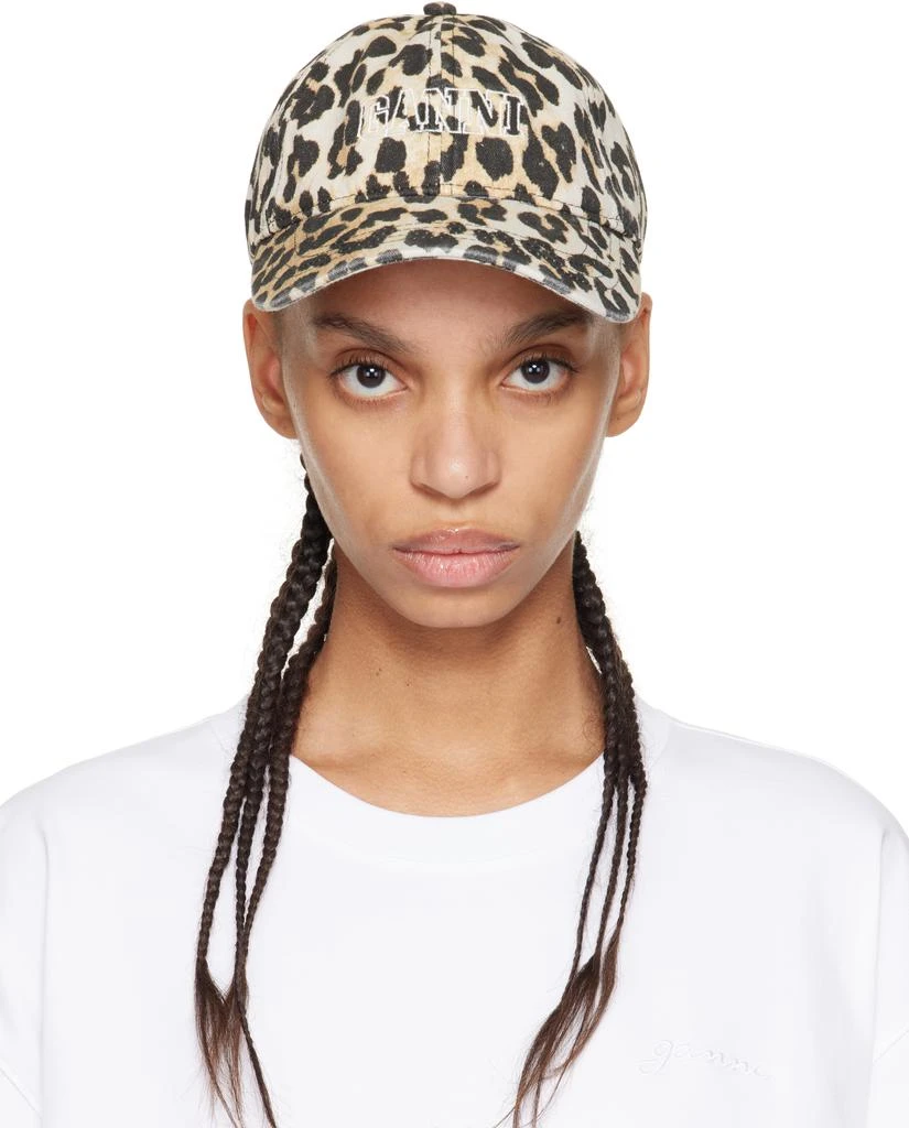 Ganni Beige & Black Print Cap 1