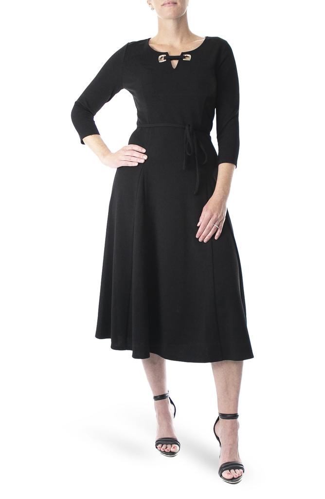 Nina Leonard Sylvia Grommet Split Neck Tea Dress