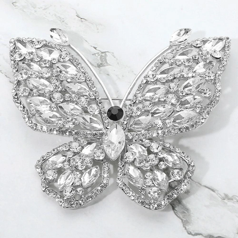 FASHNZFAB Multi Stone Embellished Butterfly Pin Brooch
