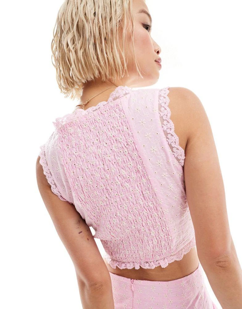 Bailey Rose Bailey Rose frilly boho corset top in baby pink broiderie co-ord 3