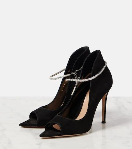 Gianvito Rossi Crystal-embellished suede peep-toe pumps 4