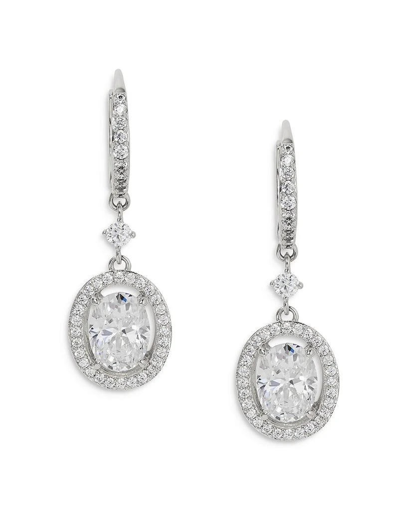 Nadri Radiant Oval Cubic Zirconia Halo Drop Earrings in Rhodium Plated 1